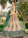 Tulsi Art Great White & Green Shibori Printed Chinon Lehenga Choli With Dupatta | Grocsy