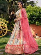 Tulsi Art Fantastic White & Pink Shibori Printed Chinon Traditional Lehenga Choli | Grocsy