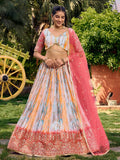 Tulsi Art Fantastic White & Pink Shibori Printed Chinon Traditional Lehenga Choli | Grocsy