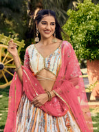 Tulsi Art Fantastic White & Pink Shibori Printed Chinon Traditional Lehenga Choli | Grocsy