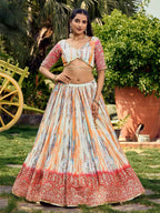 Tulsi Art Fantastic White & Pink Shibori Printed Chinon Traditional Lehenga Choli | Grocsy