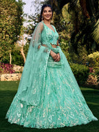 Tulsi Art Fabulous Turquoise Sequins Net Engagement Wear Lehenga Choli | Grocsy