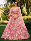 Tulsi Art Beautiful Pink Sequins Net Bridesmaid Lehenga Choli With Dupatta | Grocsy