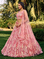 Tulsi Art Beautiful Pink Sequins Net Bridesmaid Lehenga Choli With Dupatta | Grocsy