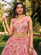 Tulsi Art Beautiful Pink Sequins Net Bridesmaid Lehenga Choli With Dupatta | Grocsy