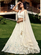 Tulsi Art Astonishing Off-White Sequins Net Lehenga Choli With Dupatta | Grocsy