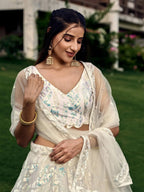 Tulsi Art Astonishing Off-White Sequins Net Lehenga Choli With Dupatta | Grocsy