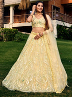 Tulsi Art Attractive Yellow Sequins Net Function Wear Lehenga Choli With Dupatta | Grocsy