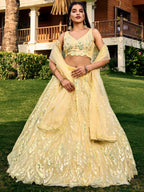 Tulsi Art Attractive Yellow Sequins Net Function Wear Lehenga Choli With Dupatta | Grocsy
