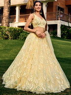 Tulsi Art Attractive Yellow Sequins Net Function Wear Lehenga Choli With Dupatta | Grocsy