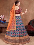 Tulsi Art Navy Blue Embroidered Mulberry Silk Bridal Lehenga Choli With Dupatta | Grocsy
