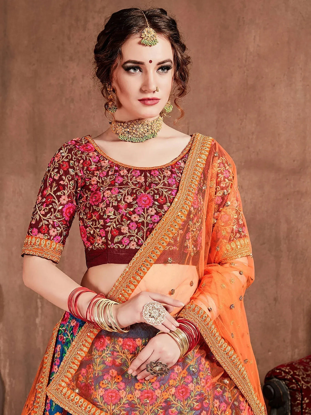 Tulsi Art Navy Blue Embroidered Mulberry Silk Bridal Lehenga Choli With Dupatta | Grocsy