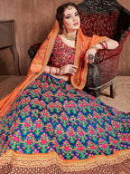 Tulsi Art Navy Blue Embroidered Mulberry Silk Bridal Lehenga Choli With Dupatta | Grocsy