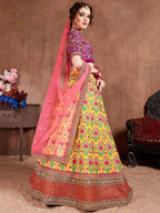 Tulsi Art Yellow Embroidered Silk Bridal Lehenga Choli With Dupatta | Grocsy