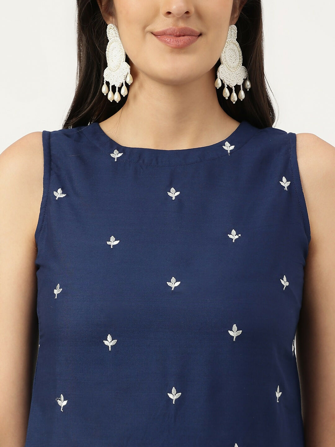 Joban Fashion Navy Blue Rayon and Embroidered Work Straight Kurta Bottom Set | Grocsy