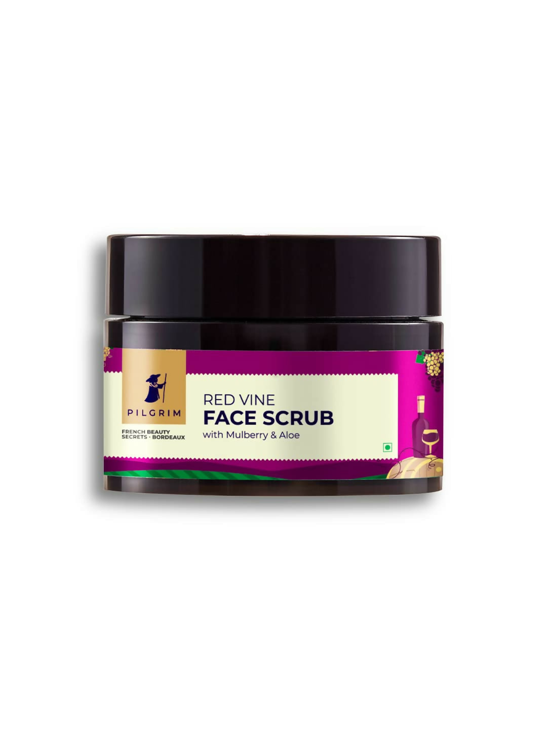 Pilgrim French Red Vine Face Scrub with Mulberry Extract & Aloe For Glowing Skin, Tan Removal, De-Pigmentation | Grocsy