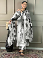 White Viscose chanderi Stitched Suit With Dupatta - Tanisha | Grocsy