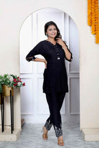 Miravan Women's Solid Black Rayon Co-Ord Set | Grocsy