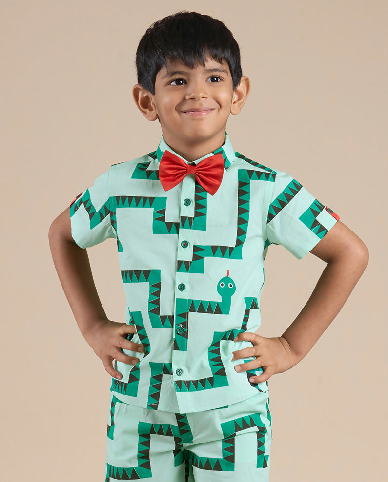 Snakes and Ladders Boys Green Table Print Shirt from Siblings Collection | Grocsy