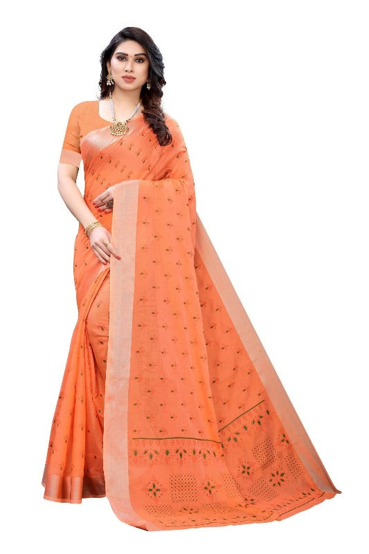 Vamika Orange Chanderi Designer Saree (DIYA ORANGE) | Grocsy