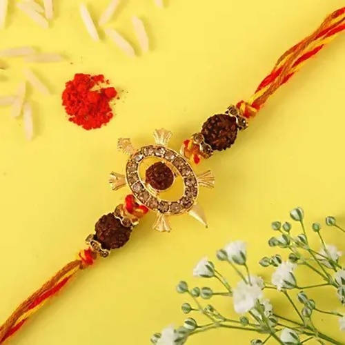 Rudraksha Royal Design Rakhi & Kaju Katli Box | Grocsy