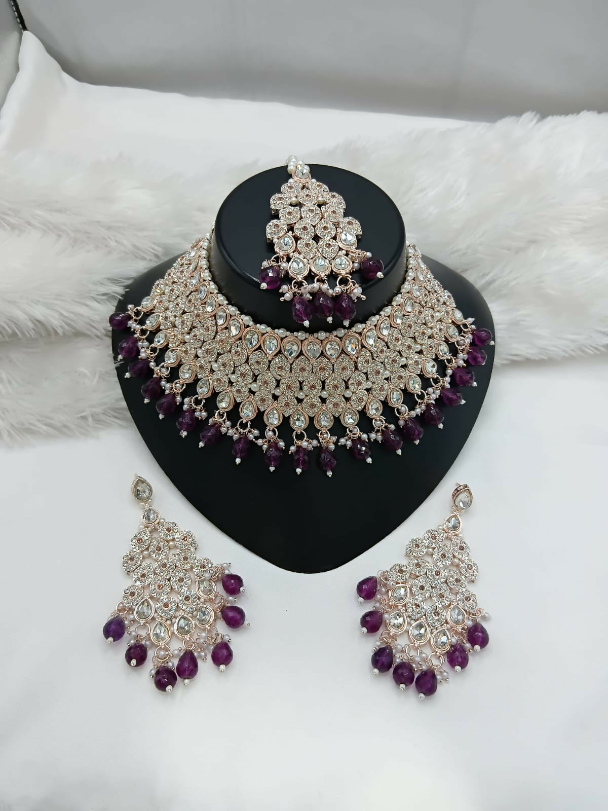Joban Fashion Women Purple Stone Work Necklace Set | Grocsy