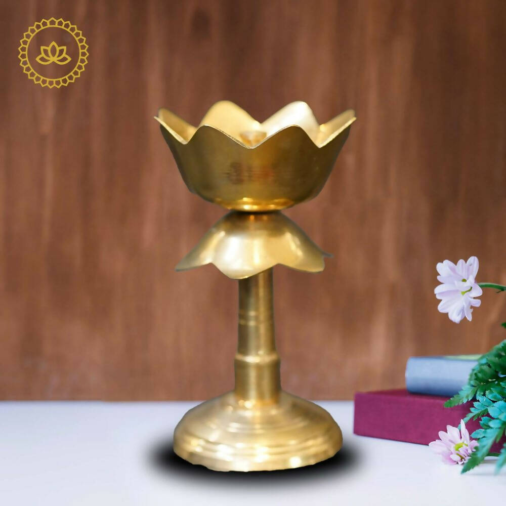 Brass Lotus Diya With Stand | Grocsy