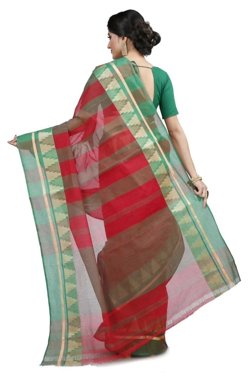 Exclusive Collection Red 100% Pure Cotton Tant Saree | Grocsy