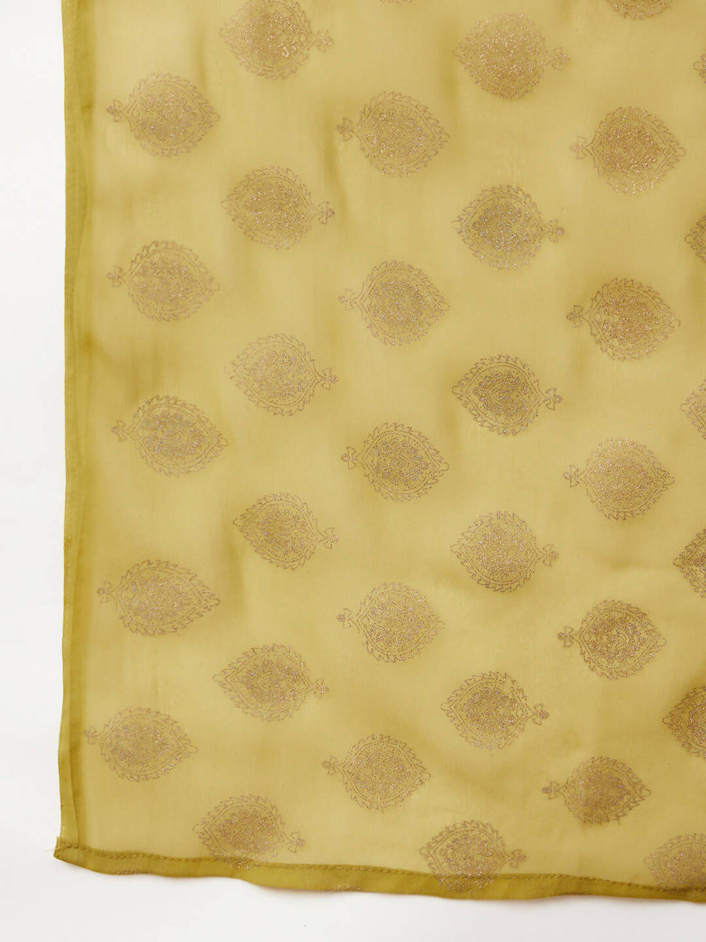 Lime Green & Golden Ethnic Motifs Print Kurta with Palazzo & Dupatta - Vishwa | Grocsy