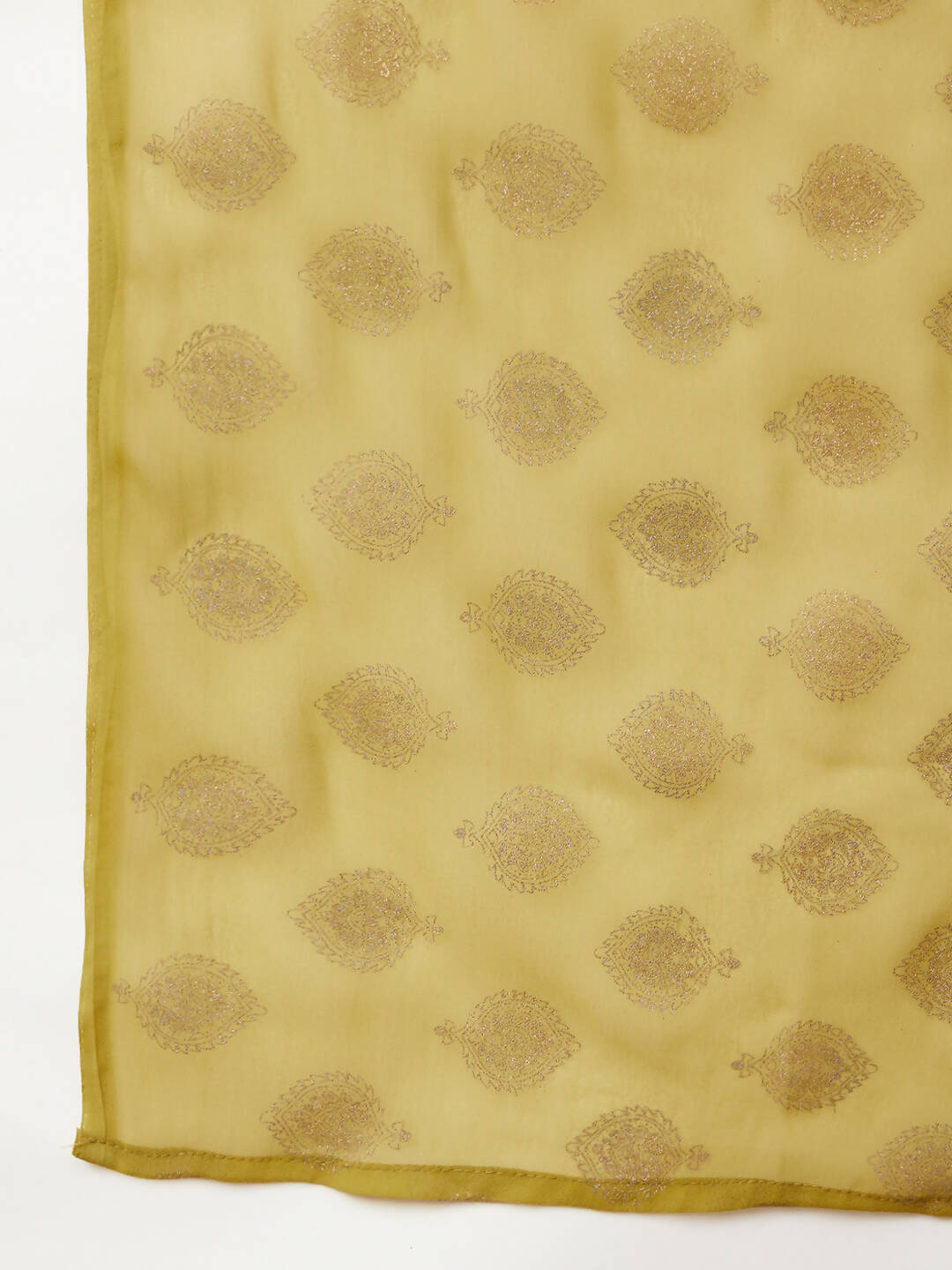Lime Green & Golden Ethnic Motifs Print Kurta with Palazzo & Dupatta - Vishwa | Grocsy