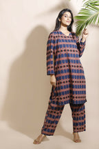 Breathables Women'S Blue Cotton Abstract Print Loungewear Co-Ord Set – Long Kurta & Pants | Grocsy