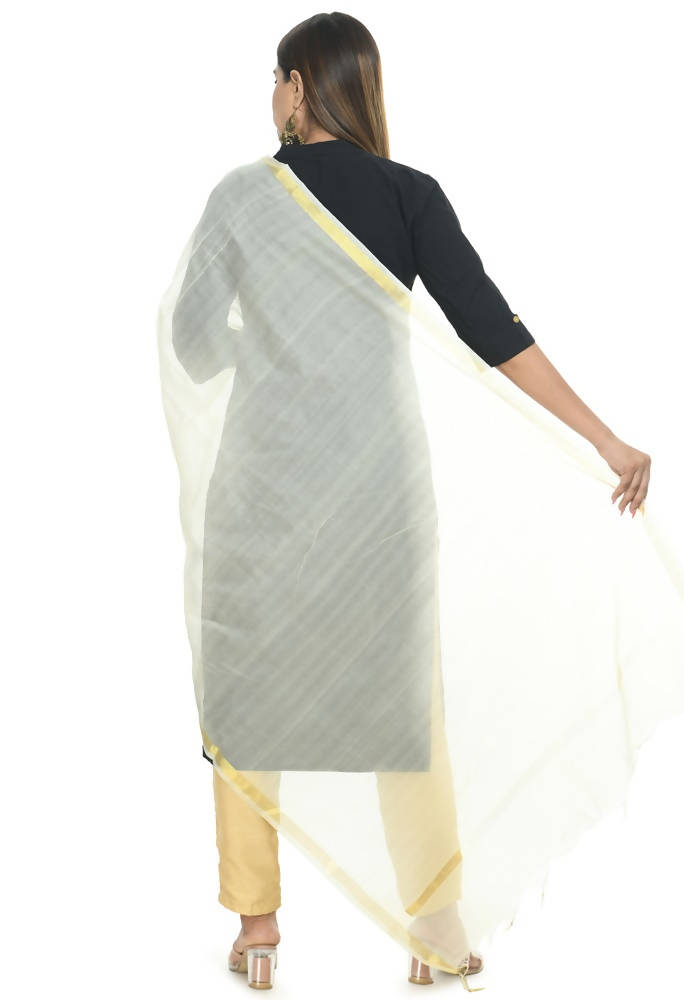 Mominos Fashion Off White Banarsi Piping Dupatta | Grocsy