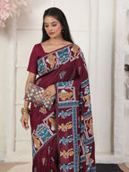 Shree Shyam Fashion Silk Blend Wine Saree | Grocsy
