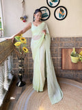 Green Georgette Sequence Embroidery Cut Work Saree - Saadia | Grocsy