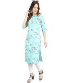 Vamika Sky Blue French Crepe Printed Party Wear/Casual Wear Kurti | Grocsy