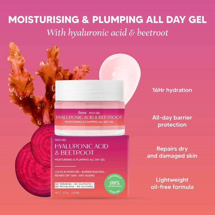 Ilana Hydrating And Nourishing All-Day Gel With Hyaluronic Acid & Beetroot | Grocsy