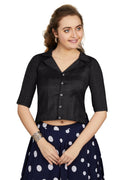 Aastha Fashion Women's Women's Black Art Silk Button Readymade Blouse | Grocsy