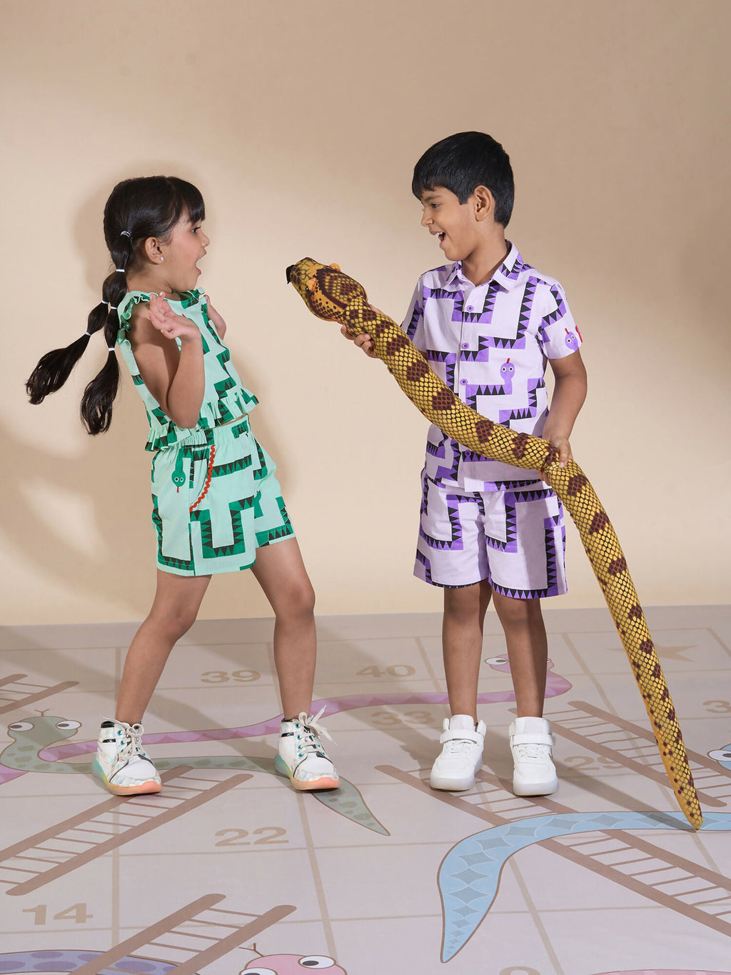 Snakes and Ladders Girls Green Table Print Top and Shorts Sets from Siblings Collection | Grocsy