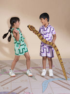 Snakes and Ladders Girls Green Table Print Top and Shorts Sets from Siblings Collection | Grocsy