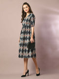 Myshka Women's Multi Printed Cotton V-Neck Empire Party Dress | Grocsy