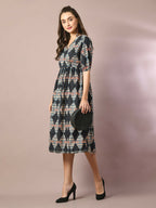 Myshka Women's Multi Printed Cotton V-Neck Empire Party Dress | Grocsy