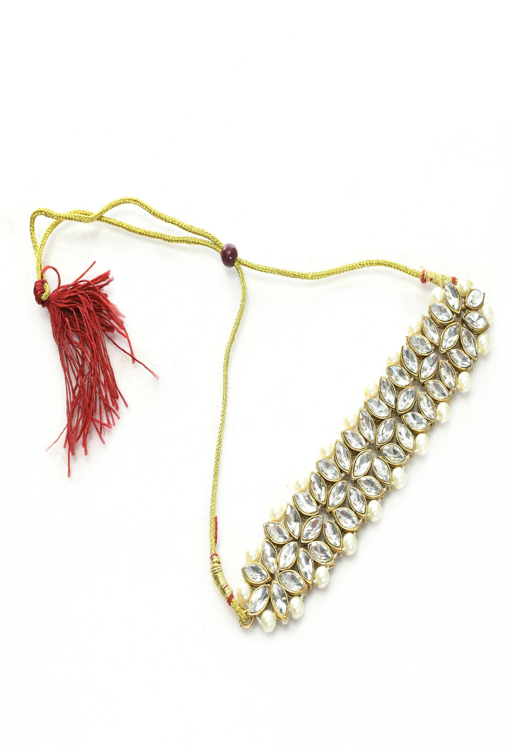 Mominos Fashion Johar Kamal Gold-Polished Brass Finish Kundan/Pearls Choker For Women (White) | Grocsy