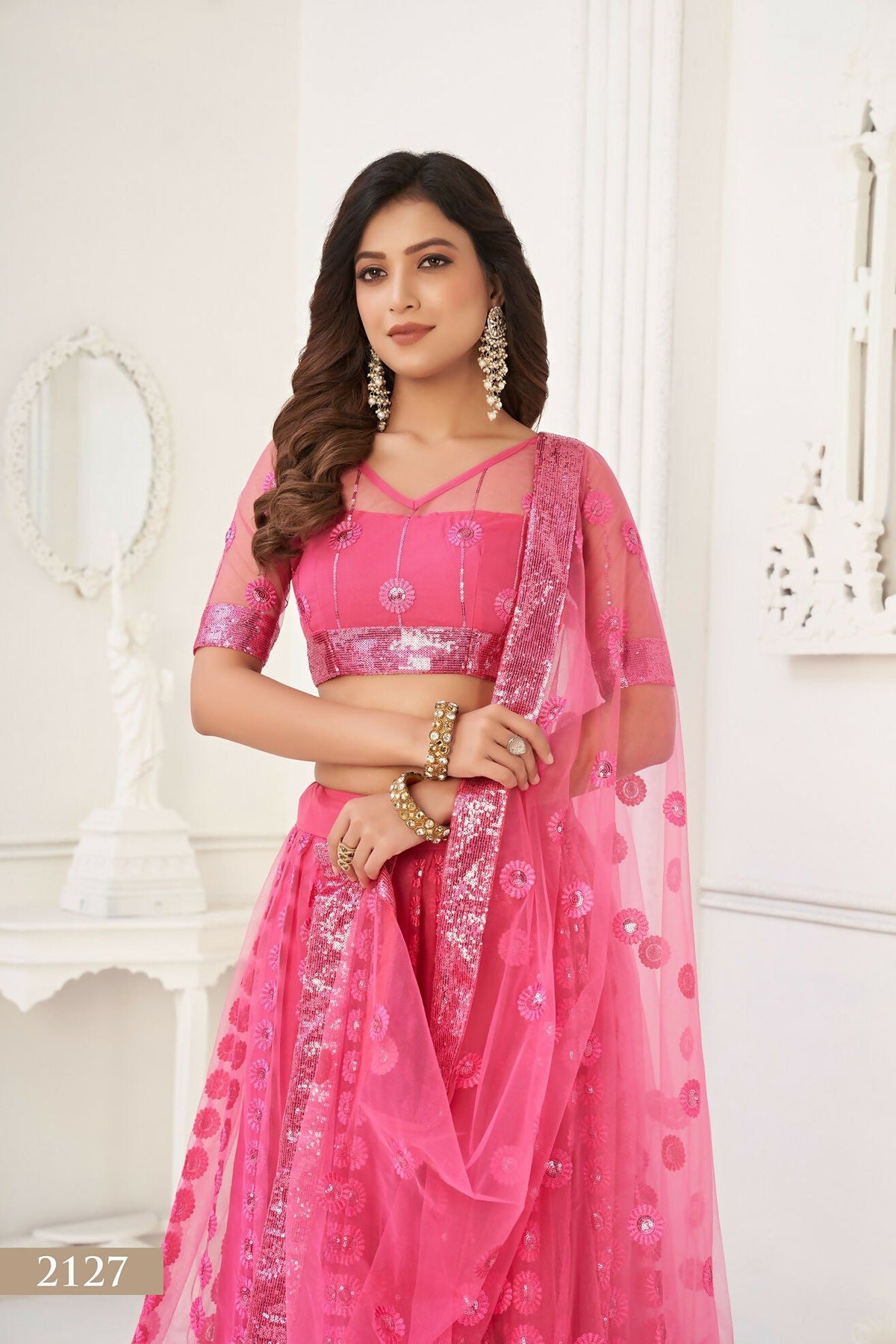 Eilara Women'S Pink Butterfly Net With Sequins And Embroidery Work Lehenga Choli For Party Wear | Grocsy