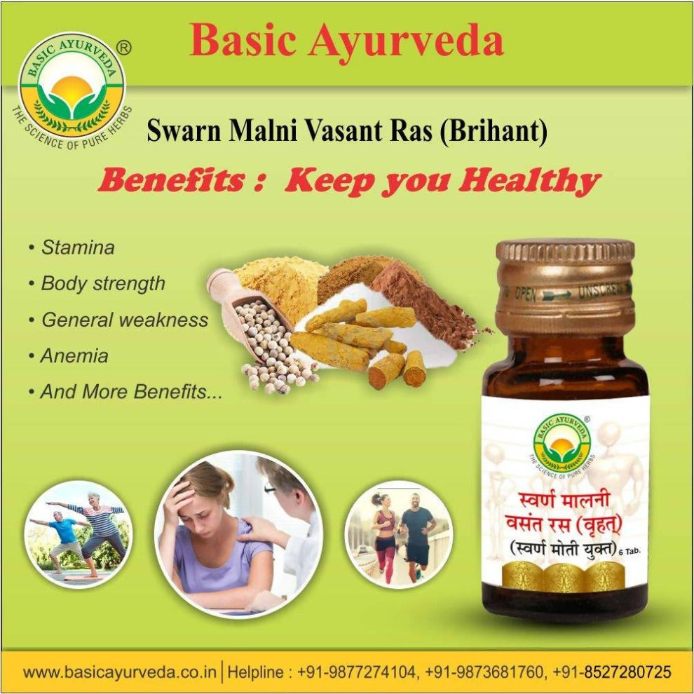 Basic Ayurveda Swarn Malni Vasant Ras (With Gold) Tablets | Grocsy