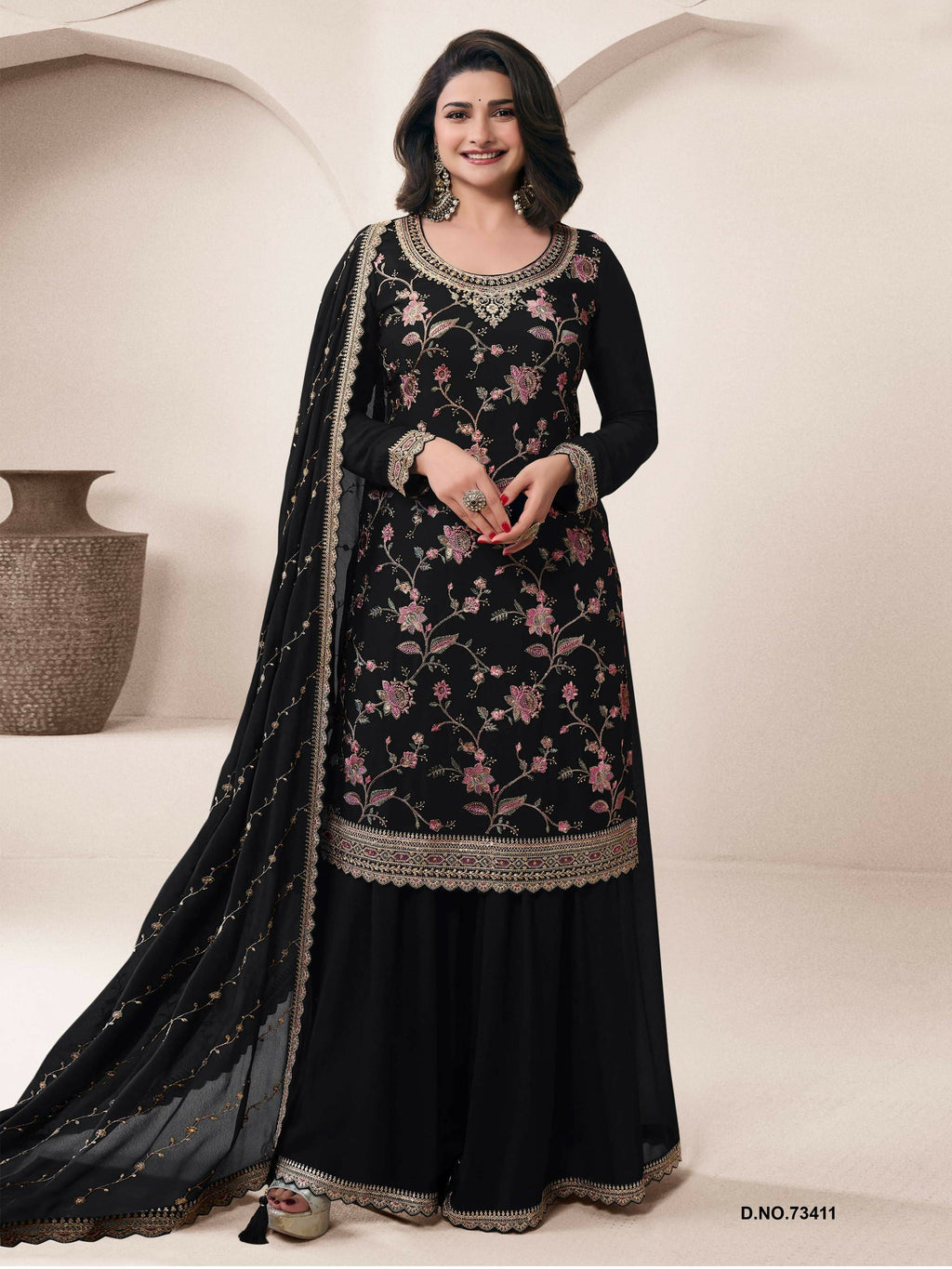 Anaita Black Heavy Chinon With Embroidery Sharara Suit (bottom Stitched) | Grocsy