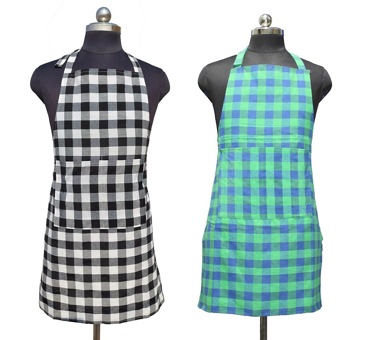 Glun Waterproof Unisex Kitchen Checkered Design Apron-Multicolour (Pack Of 2) | Grocsy