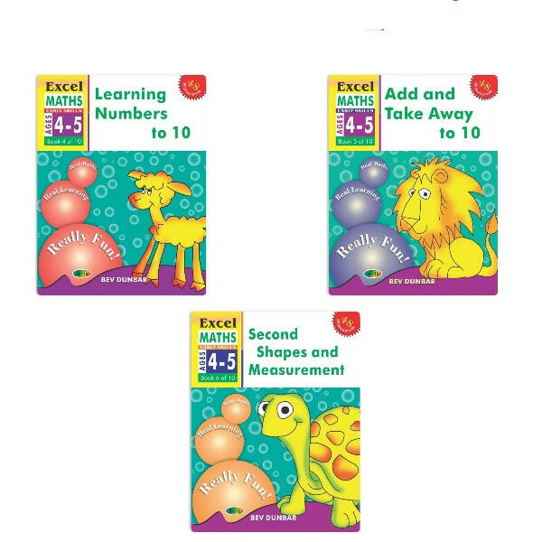 Excel Maths Early Skills Ages 4-5 Year Books for Junior kg| Set of 3| Learn Numbers Add & Take Away, Shapes, Measurement | Grocsy