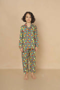 Breathables Kids Cotton Watermelon & Pineapple Print Night Suit – Green Full Sleeves Shirt & Pant Co-Ord Set | Nightwear | Grocsy