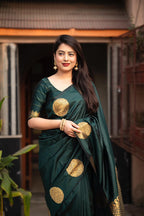 Green Silk Woven Saree with Unstitched Blouse - Hiral Fashion | Grocsy