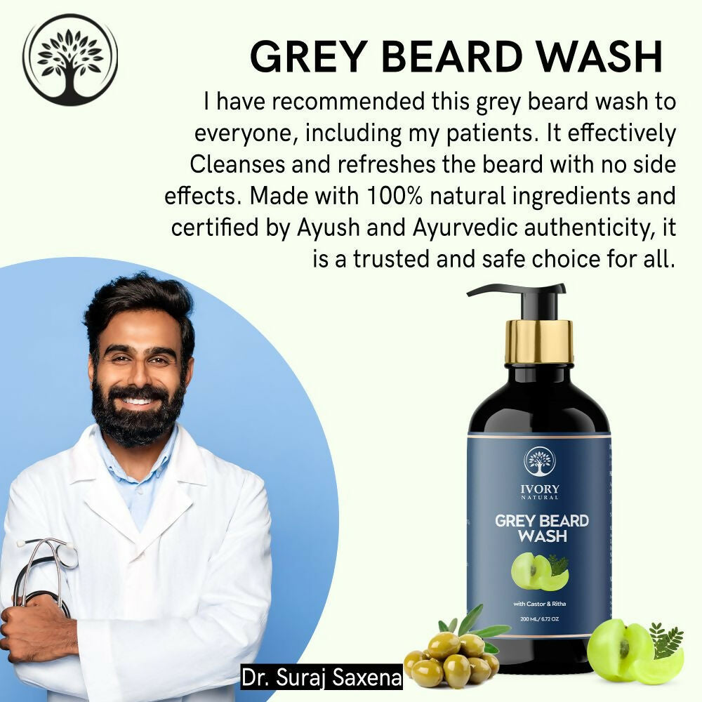 Ivory Natural Grey Beard Wash For Beard Graying And Restoring Beard'S Natural Black Shade | Grocsy